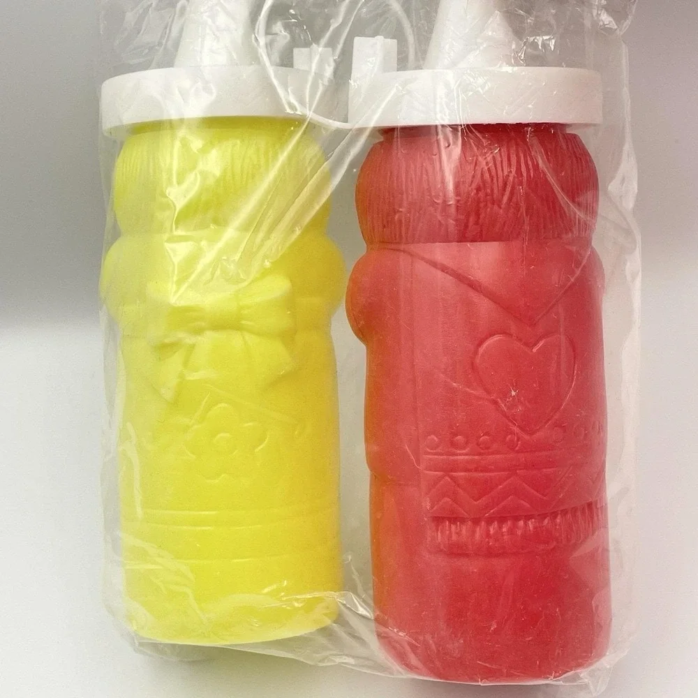 Vintage 1990s Hartin Squeezable Ketchup Mustard Set‎ Novelty Figure Bottles NIP